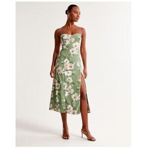 NWT Abercrombie and Fitch Women's Camille Midi Dress Green Floral Size M